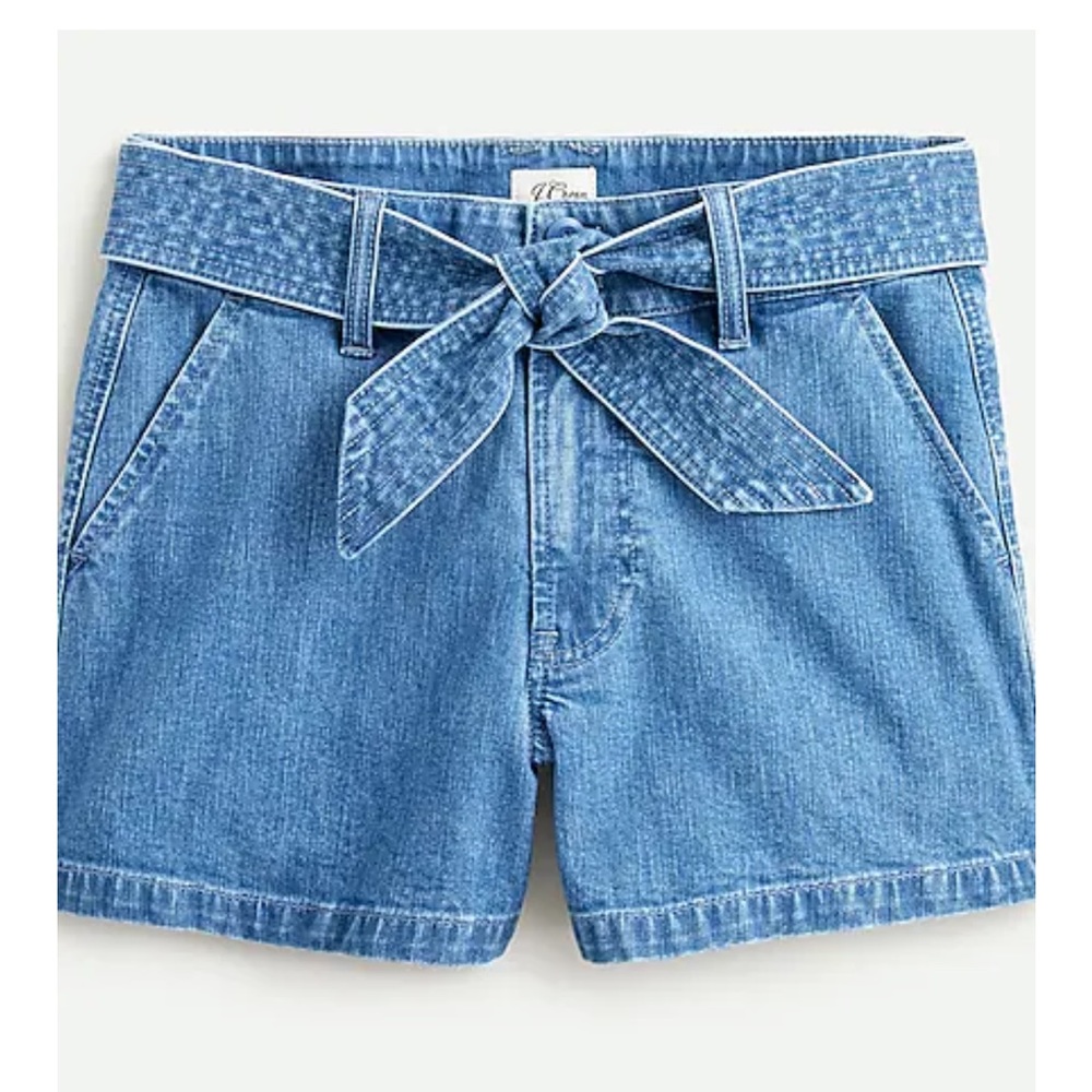 J. Crew denim tie-waist short. Excellent condition. Size 8